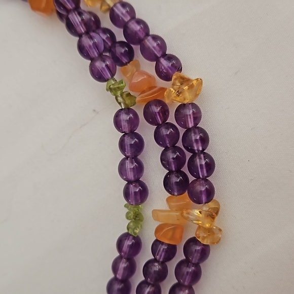 FP CHINA 925 Amethyst and Quartz 3 Strand Beaded Necklace - Picture 4 of 7